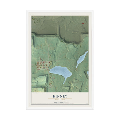 Map of Kinney, Minnesota, 12 x 18 inch print in a white wood frame