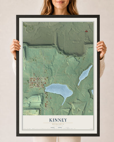 Map of Kinney, Minnesota, 24 x 36 inch print in a black wood frame