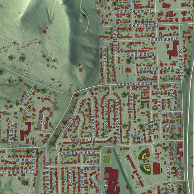 Close-up of the map of La Crescent, Minnesota print showing street and building detail