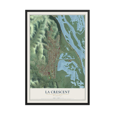 Map of La Crescent, Minnesota, 12 x 18 inch print in a black wood frame
