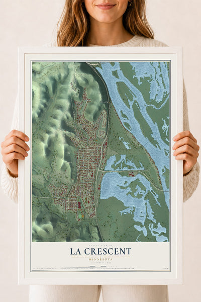 Map of La Crescent, Minnesota, 18 x 24 inch print in a white wood frame