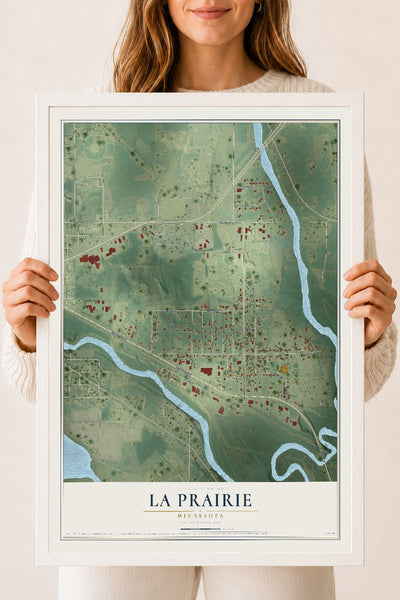 Map of La Prairie, Minnesota, 18 x 24 inch print in a white wood frame
