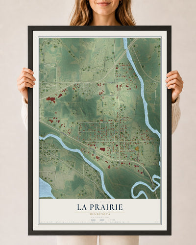 Map of La Prairie, Minnesota, 24 x 36 inch print in a black wood frame