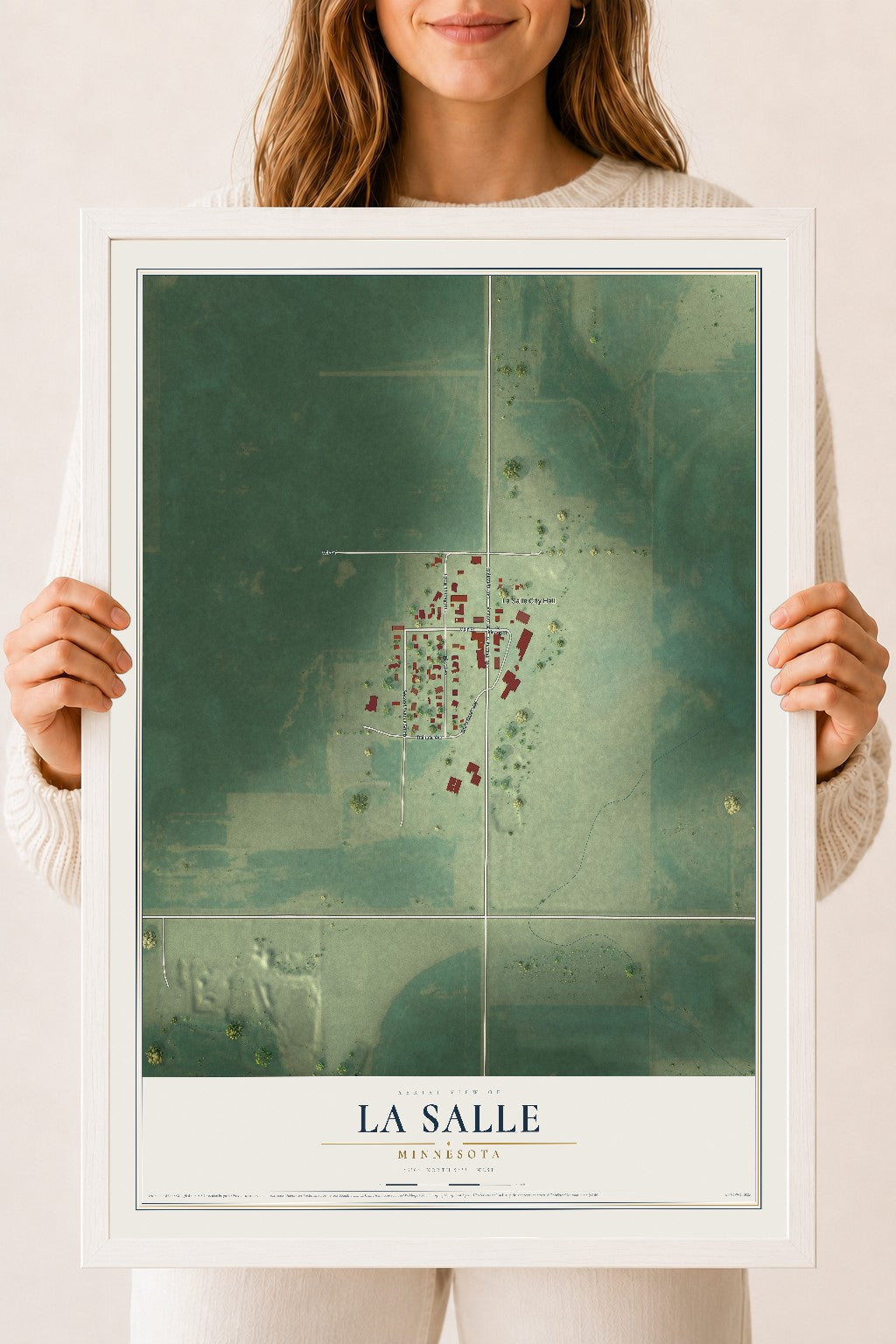 Map of La Salle, Minnesota, 18 x 24 inch print in a white wood frame