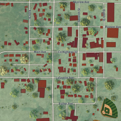 Close-up of the map of Lafayette, Minnesota print showing street and building detail