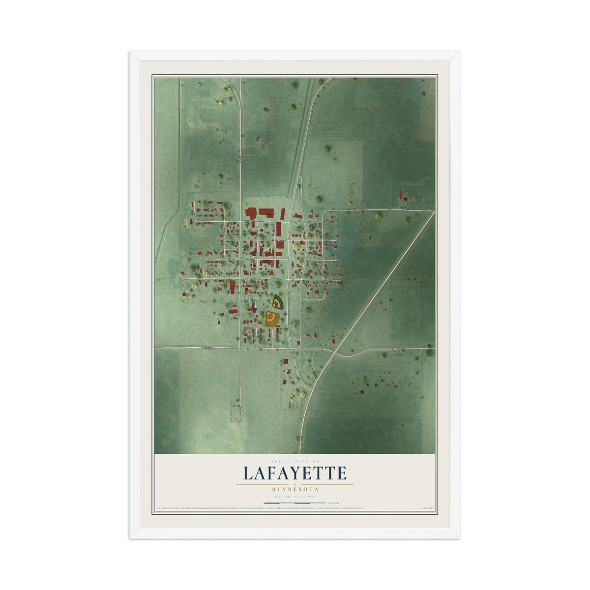 Map of Lafayette, Minnesota, 12 x 18 inch print in a white wood frame