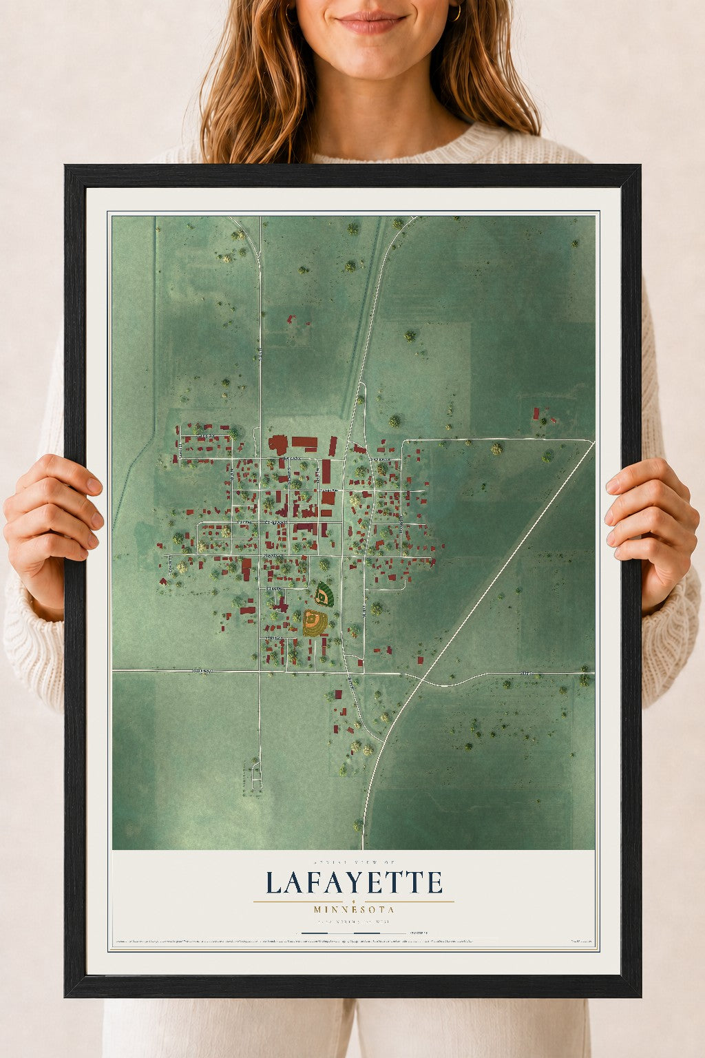 Map of Lafayette, Minnesota, 18 x 24 inch print in a black wood frame