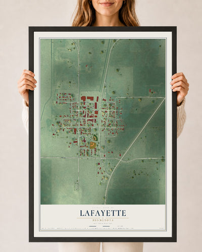 Map of Lafayette, Minnesota, 24 x 36 inch print in a black wood frame