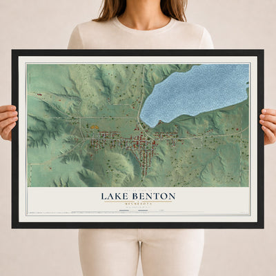 Map of Lake Benton, Minnesota, 18 x 24 inch print in a black wood frame