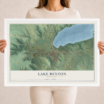 Map of Lake Benton, Minnesota, 18 x 24 inch print in a white wood frame
