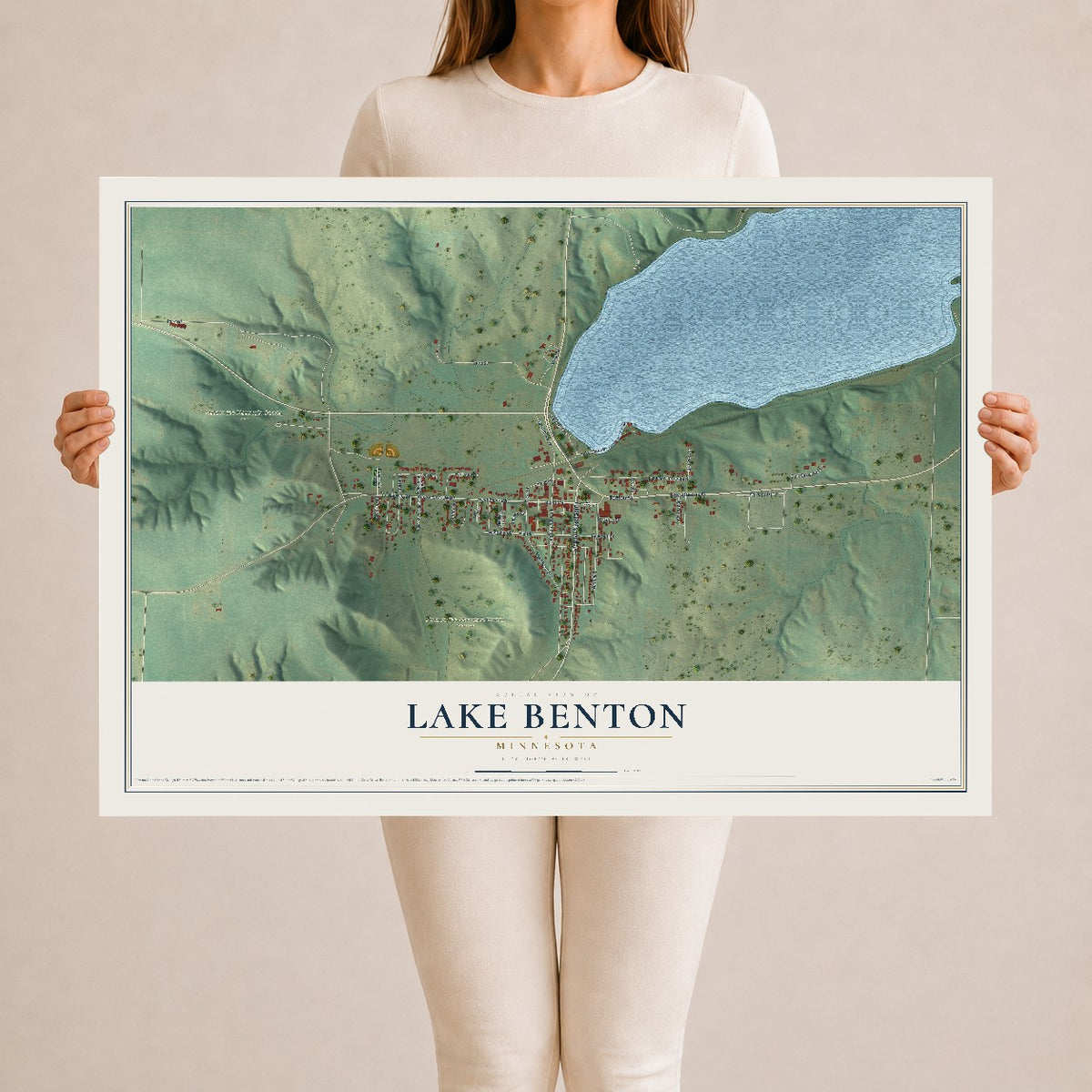 Map of Lake Benton, Minnesota, 24 x 36 inch unframed archival matte print