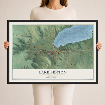 Map of Lake Benton, Minnesota, 24 x 36 inch print in a black wood frame