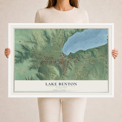 Map of Lake Benton, Minnesota, 24 x 36 inch print in a white wood frame