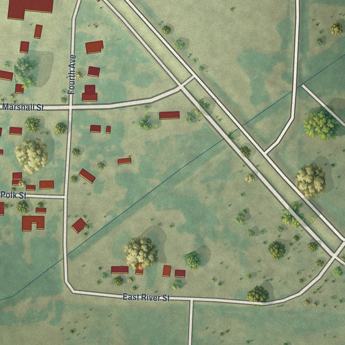 Second close-up of the map of Lake Bronson, Minnesota print showing more streets and buildings