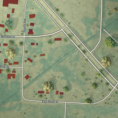 Second close-up of the map of Lake Bronson, Minnesota print showing more streets and buildings