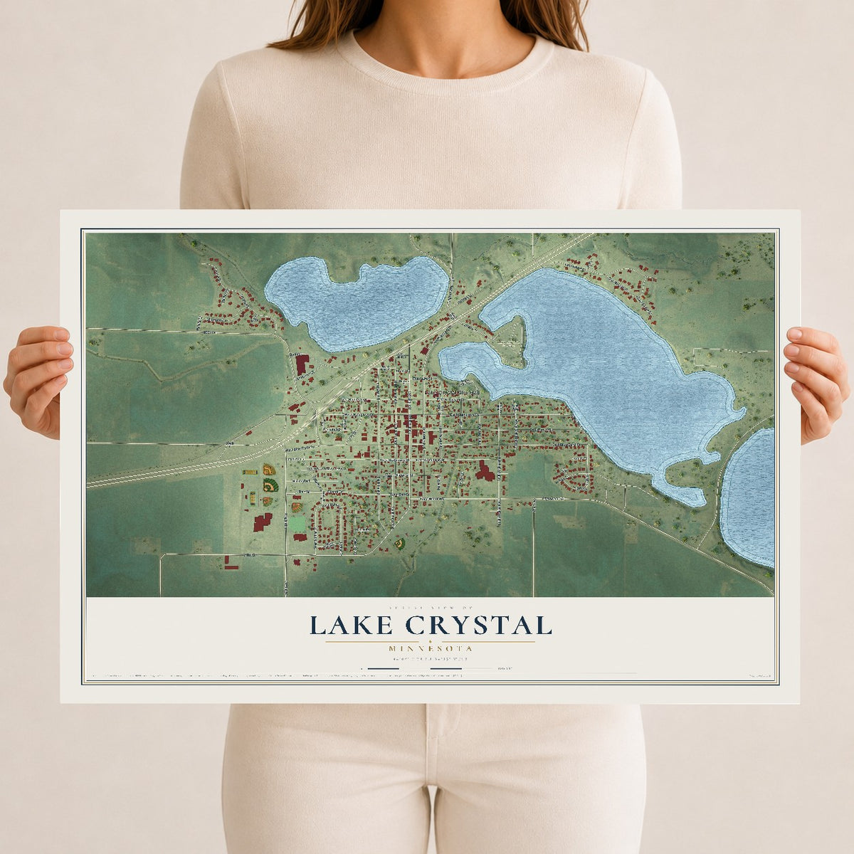 Map of Lake Crystal, Minnesota, 12 x 18 inch unframed archival matte print