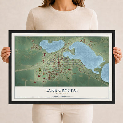 Map of Lake Crystal, Minnesota, 12 x 18 inch print in a black wood frame