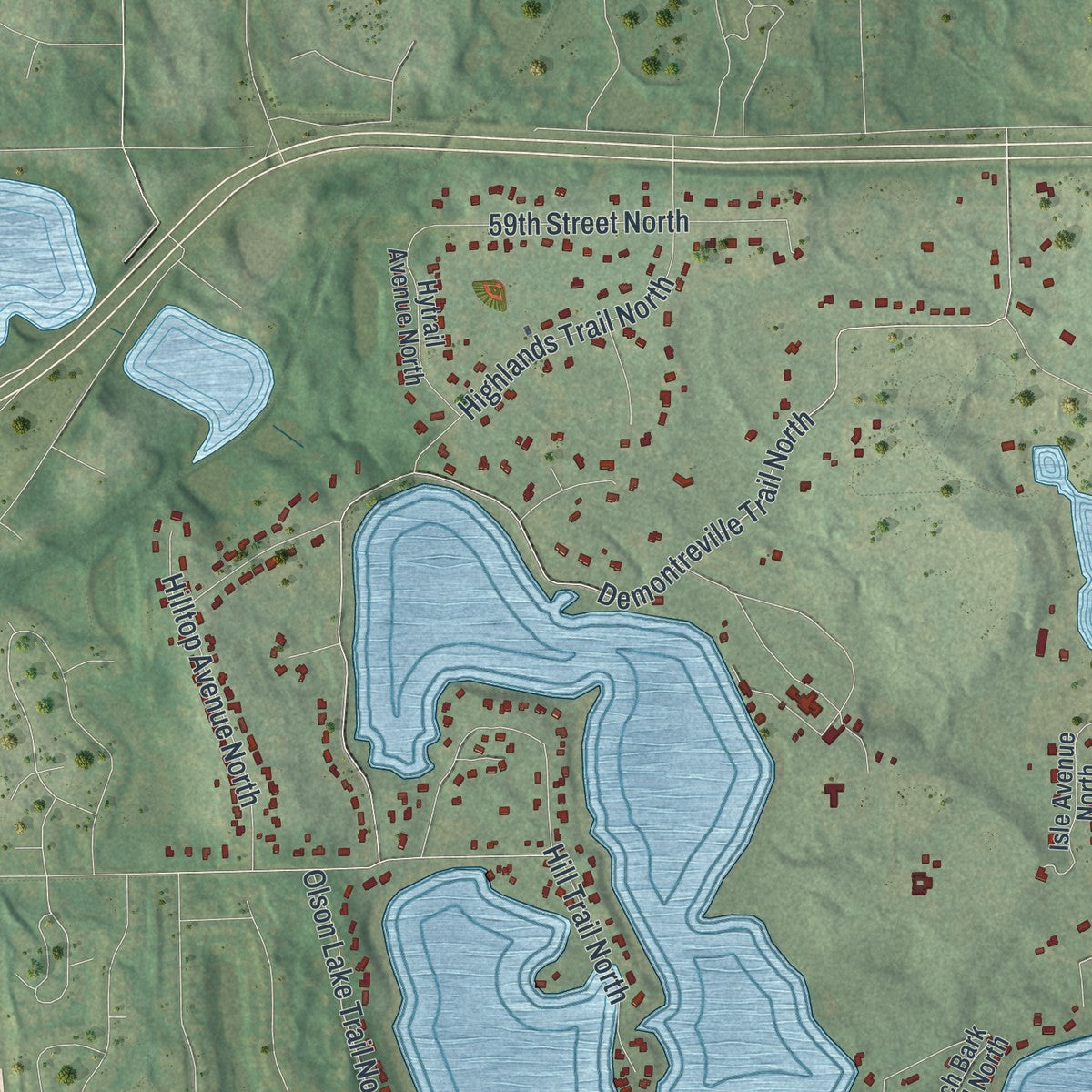 Second close-up of the map of Lake Elmo, Minnesota print showing more streets and buildings