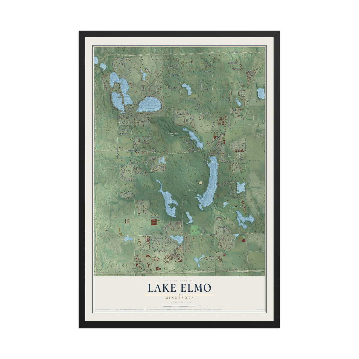Map of Lake Elmo, Minnesota, 12 x 18 inch print in a black wood frame