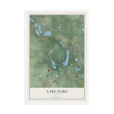 Map of Lake Elmo, Minnesota, 12 x 18 inch print in a white wood frame