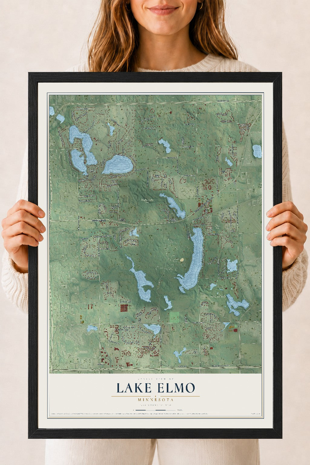 Map of Lake Elmo, Minnesota, 18 x 24 inch print in a black wood frame
