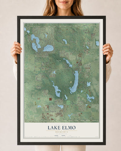 Map of Lake Elmo, Minnesota, 24 x 36 inch print in a black wood frame
