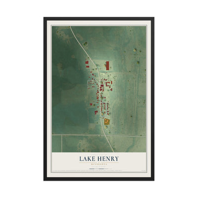 Map of Lake Henry, Minnesota, 12 x 18 inch print in a black wood frame