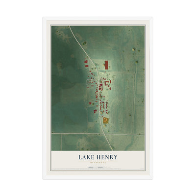 Map of Lake Henry, Minnesota, 12 x 18 inch print in a white wood frame
