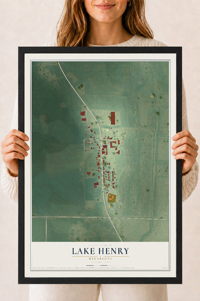 Map of Lake Henry, Minnesota, 18 x 24 inch print in a black wood frame