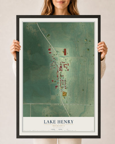 Map of Lake Henry, Minnesota, 24 x 36 inch print in a black wood frame
