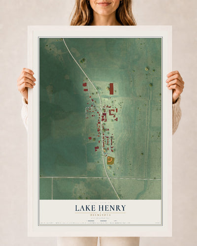 Map of Lake Henry, Minnesota, 24 x 36 inch print in a white wood frame