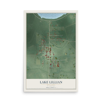 Map of Lake Lillian, Minnesota, 12 x 18 inch unframed archival matte print
