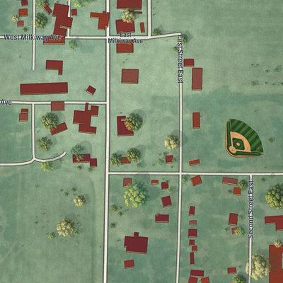 Close-up of the map of Lake Lillian, Minnesota print showing street and building detail