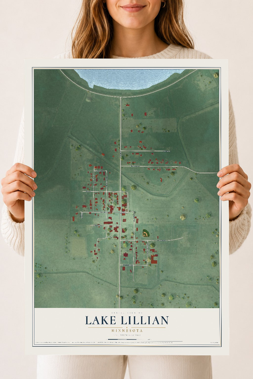 Map of Lake Lillian, Minnesota, 18 x 24 inch unframed archival matte print