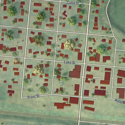 Close-up of the map of Lake Park, Minnesota print showing street and building detail