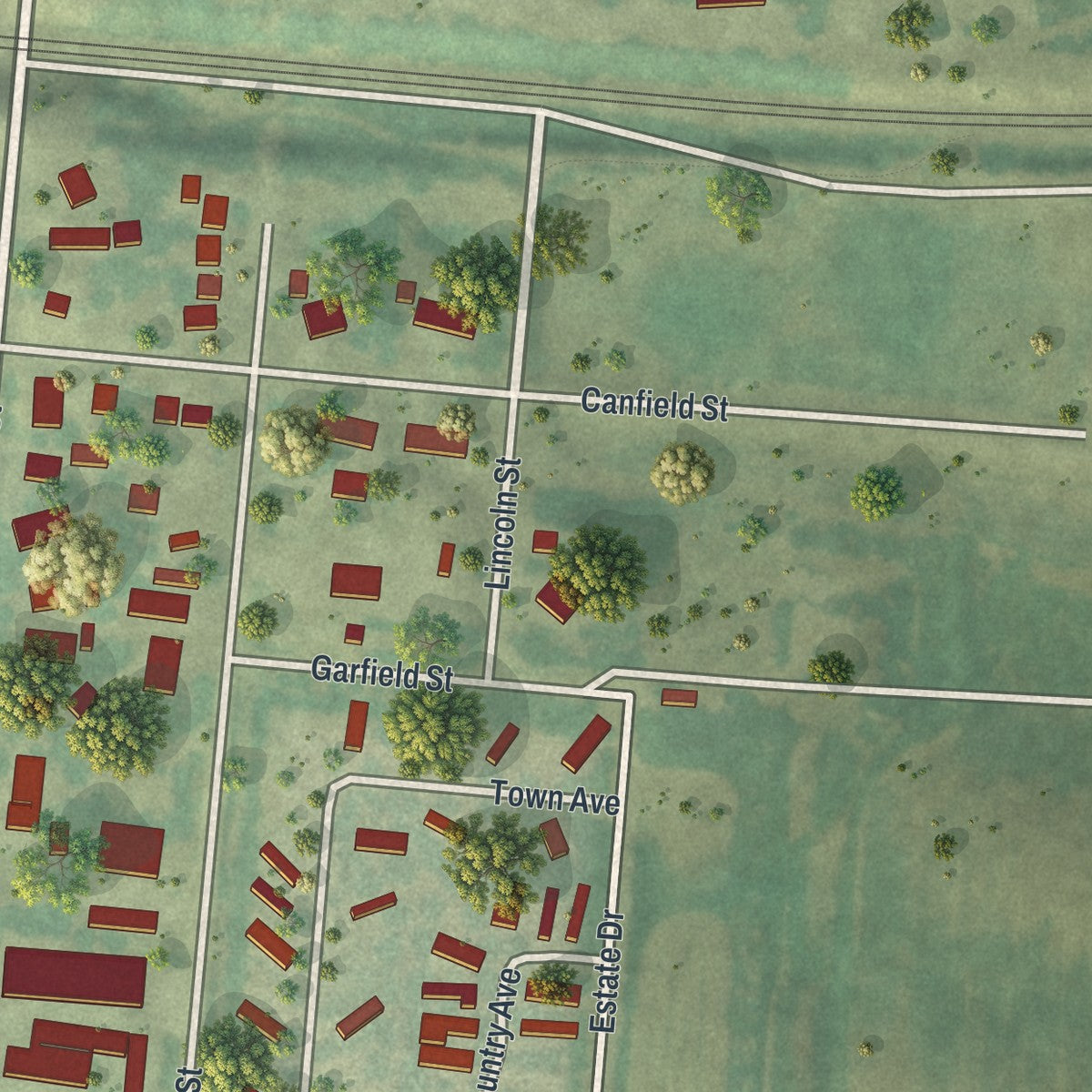 Second close-up of the map of Lake Park, Minnesota print showing more streets and buildings