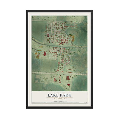 Map of Lake Park, Minnesota, 12 x 18 inch print in a black wood frame