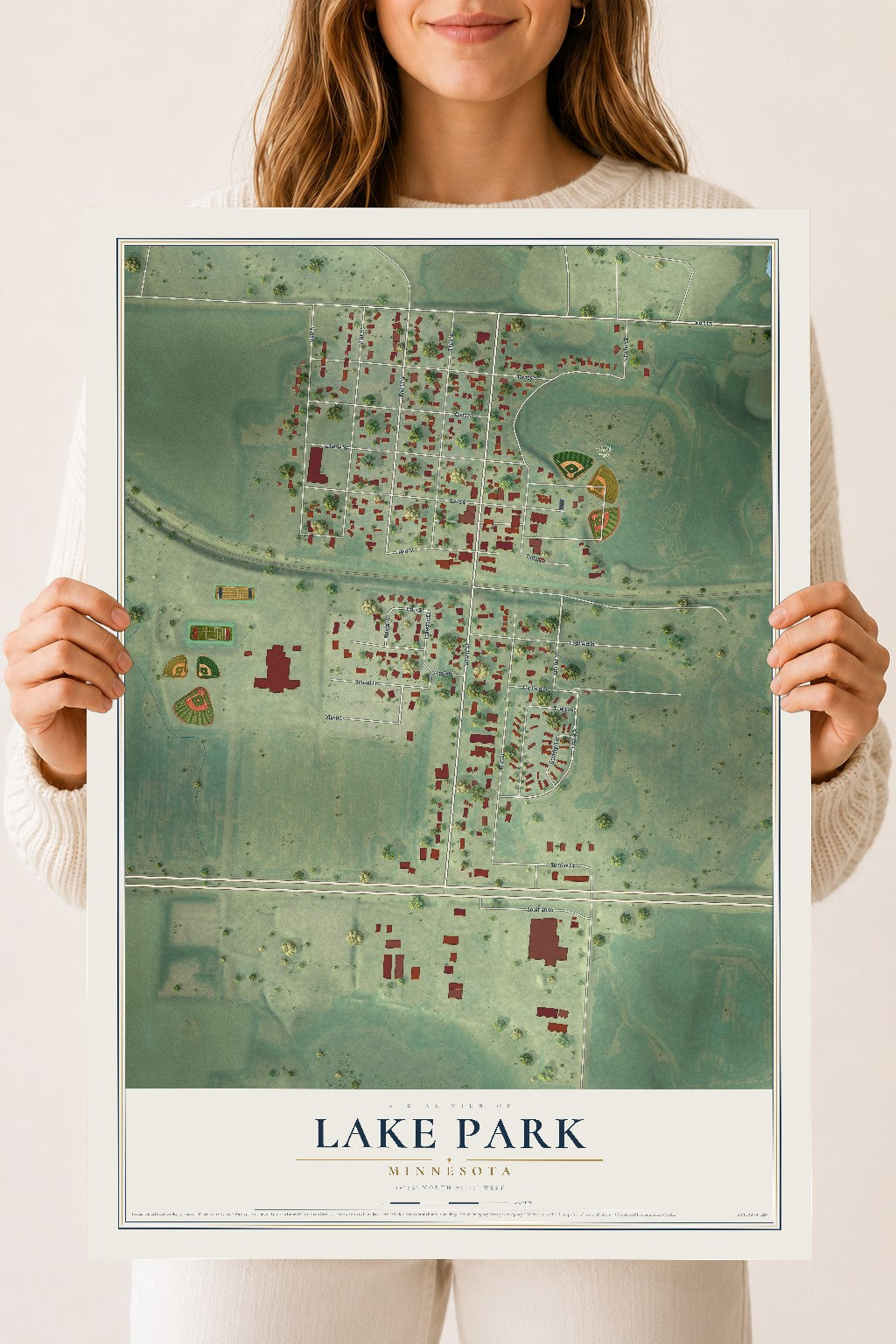 Map of Lake Park, Minnesota, 18 x 24 inch unframed archival matte print