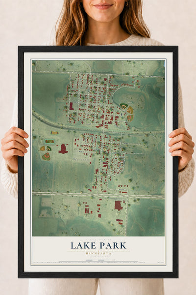 Map of Lake Park, Minnesota, 18 x 24 inch print in a black wood frame