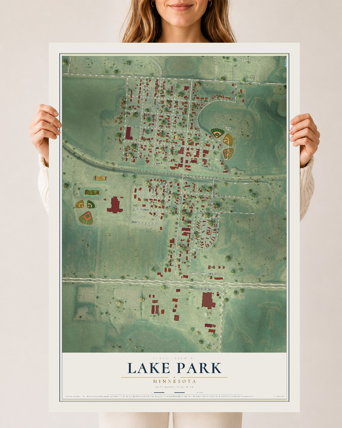 Map of Lake Park, Minnesota, 24 x 36 inch unframed archival matte print