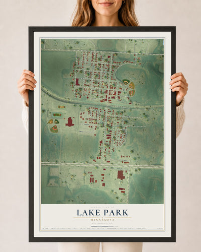 Map of Lake Park, Minnesota, 24 x 36 inch print in a black wood frame