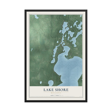 Map of Lake Shore, Minnesota, 12 x 18 inch print in a black wood frame