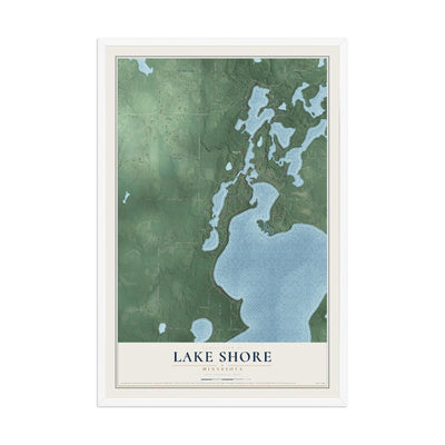 Map of Lake Shore, Minnesota, 12 x 18 inch print in a white wood frame