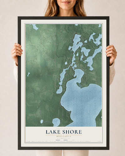 Map of Lake Shore, Minnesota, 24 x 36 inch print in a black wood frame