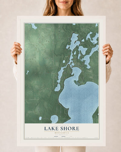 Map of Lake Shore, Minnesota, 24 x 36 inch print in a white wood frame