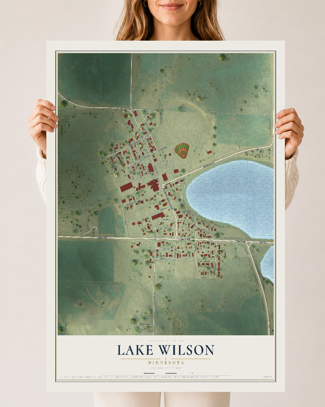 Map of Lake Wilson, Minnesota, 24 x 36 inch unframed archival matte print