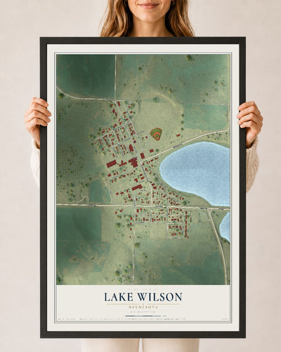 Map of Lake Wilson, Minnesota, 24 x 36 inch print in a black wood frame