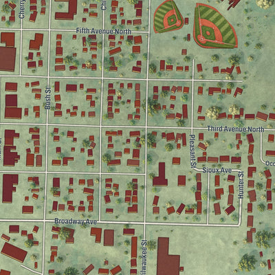 Close-up of the map of Lakefield, Minnesota print showing street and building detail