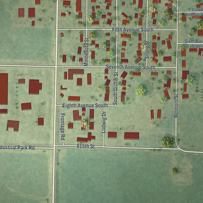 Second close-up of the map of Lakefield, Minnesota print showing more streets and buildings