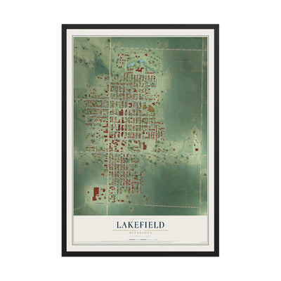 Map of Lakefield, Minnesota, 12 x 18 inch print in a black wood frame